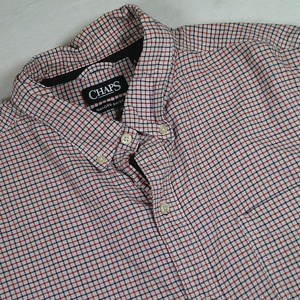 Chaps Mens XXL Oxford Shirt Red Blue Check Long‎ Sleeve Cotton Button Down Logo
